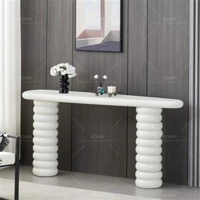 Oval Bej Beton Konsol Masası